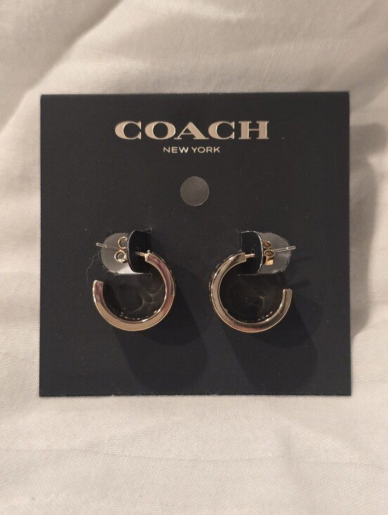 Coach Jewelry - Coach Black And Gold Huggy Style Earrings Net